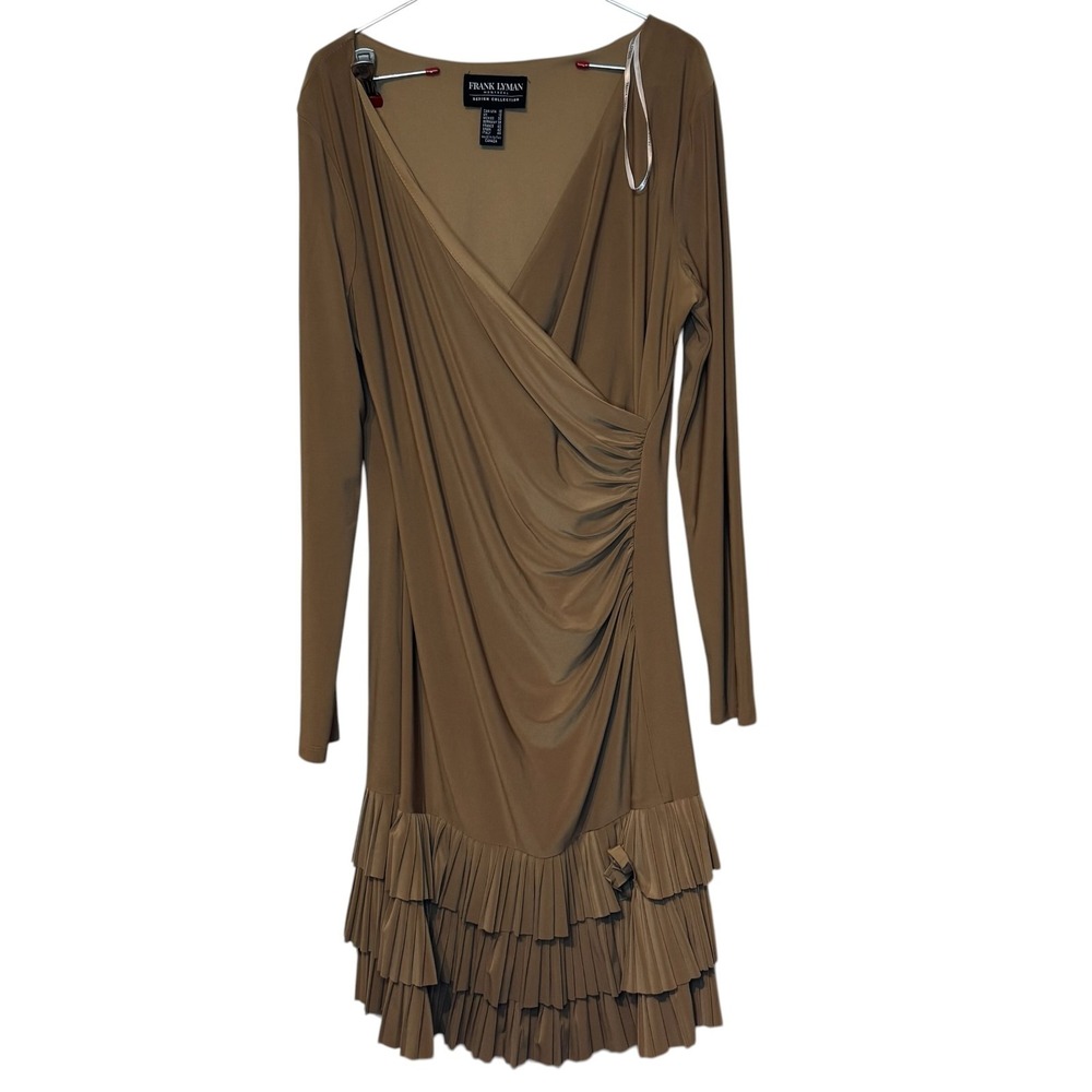 Frank Lyman Womens Dress Faux Wrap Tiered Ruffled Long Sleeve Surplice V-Neck 10